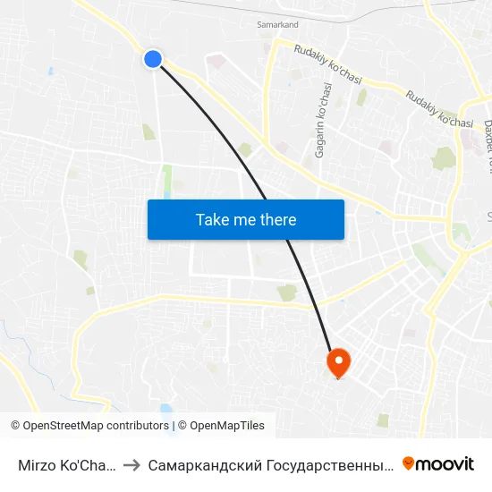 Mirzo Ko'Chasi  / Spitamen Ko'Chasi to Самаркандский Государственный Архитектурно Строительный Институт (Самгаси) map