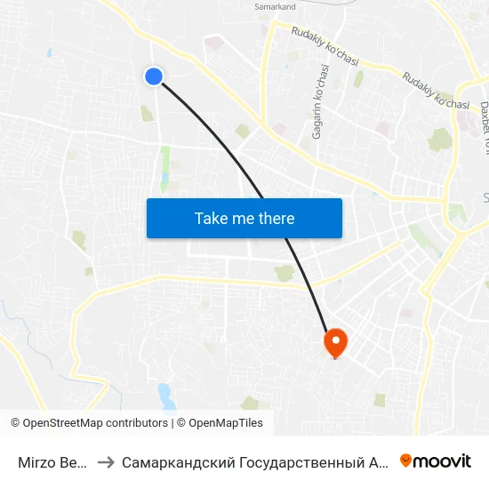Mirzo Bedil Ko'Chasi, 16 to Самаркандский Государственный Архитектурно Строительный Институт (Самгаси) map