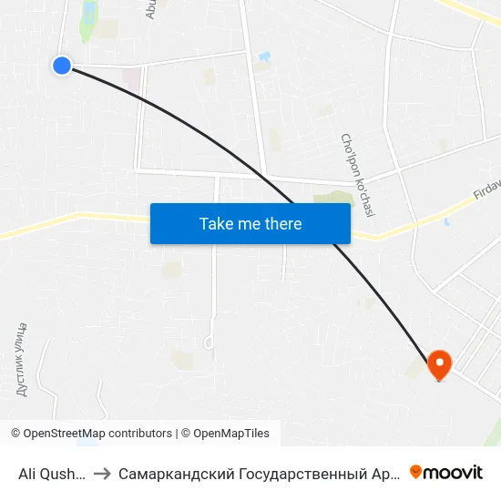 Ali Qushchi Street, 35 to Самаркандский Государственный Архитектурно Строительный Институт (Самгаси) map