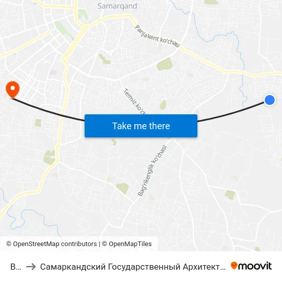 Bekat to Самаркандский Государственный Архитектурно Строительный Институт (Самгаси) map
