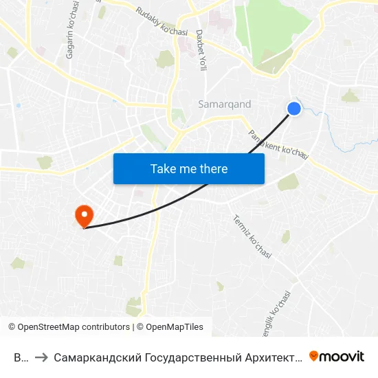 Bekat to Самаркандский Государственный Архитектурно Строительный Институт (Самгаси) map