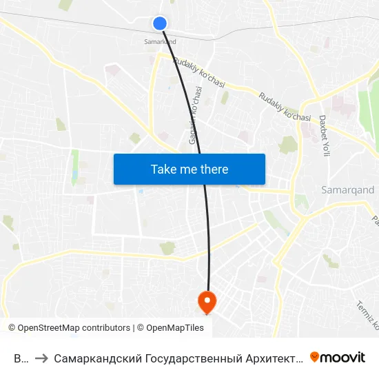 Bekat to Самаркандский Государственный Архитектурно Строительный Институт (Самгаси) map