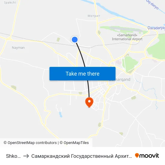 Shkola Nº 28 to Самаркандский Государственный Архитектурно Строительный Институт (Самгаси) map