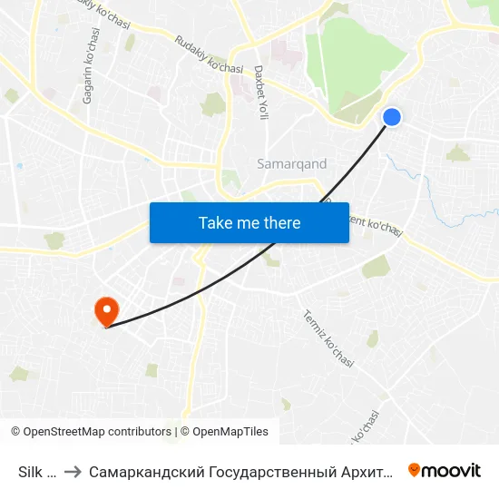 Silk Bazaar to Самаркандский Государственный Архитектурно Строительный Институт (Самгаси) map