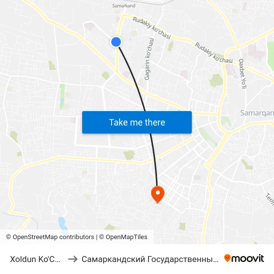 Xoldun Ko'Chasi / Beruniy Ko'Chasi to Самаркандский Государственный Архитектурно Строительный Институт (Самгаси) map