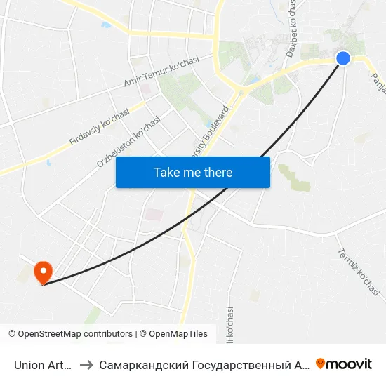 Union Arts Of Samarqand to Самаркандский Государственный Архитектурно Строительный Институт (Самгаси) map