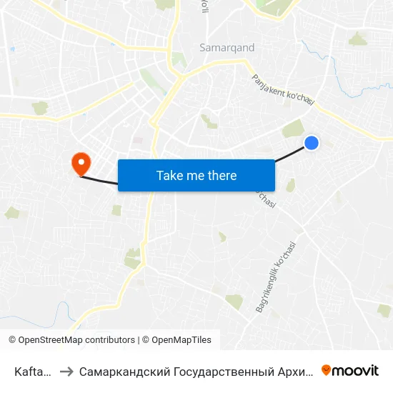 Kaftar Street, 2 to Самаркандский Государственный Архитектурно Строительный Институт (Самгаси) map
