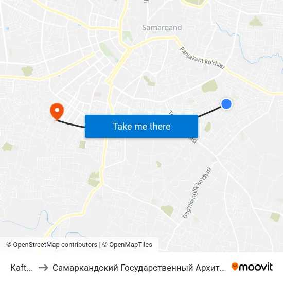 Kaftarkhona to Самаркандский Государственный Архитектурно Строительный Институт (Самгаси) map