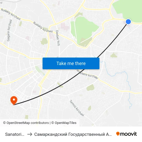 Sanatorium Zarafshan to Самаркандский Государственный Архитектурно Строительный Институт (Самгаси) map