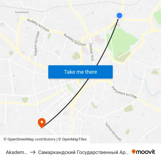 Akademik Litsey Nº 1 to Самаркандский Государственный Архитектурно Строительный Институт (Самгаси) map