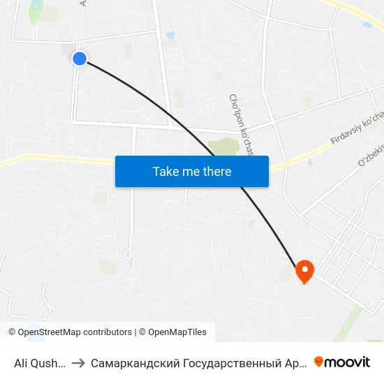 Ali Qushchi Street, 35 to Самаркандский Государственный Архитектурно Строительный Институт (Самгаси) map