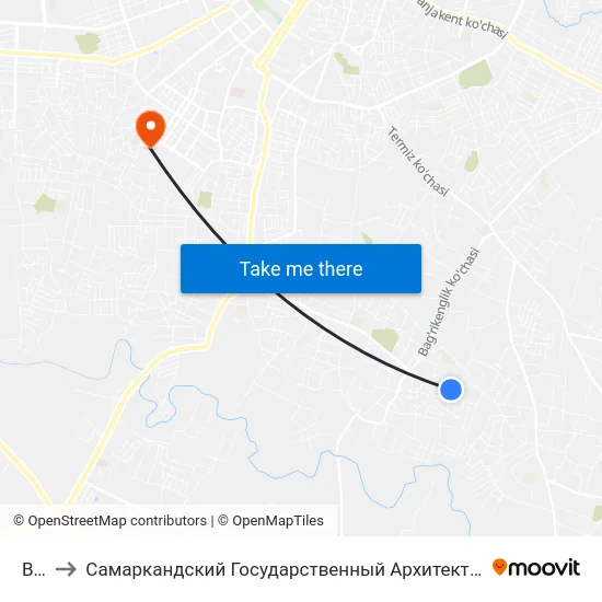 Bekat to Самаркандский Государственный Архитектурно Строительный Институт (Самгаси) map