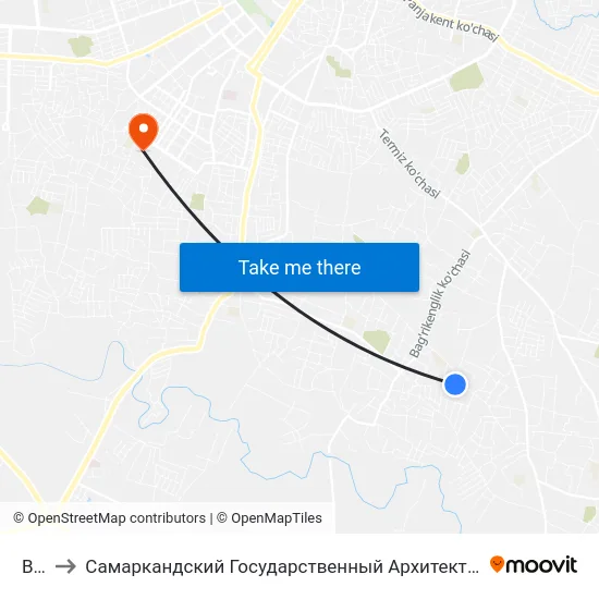 Bekat to Самаркандский Государственный Архитектурно Строительный Институт (Самгаси) map