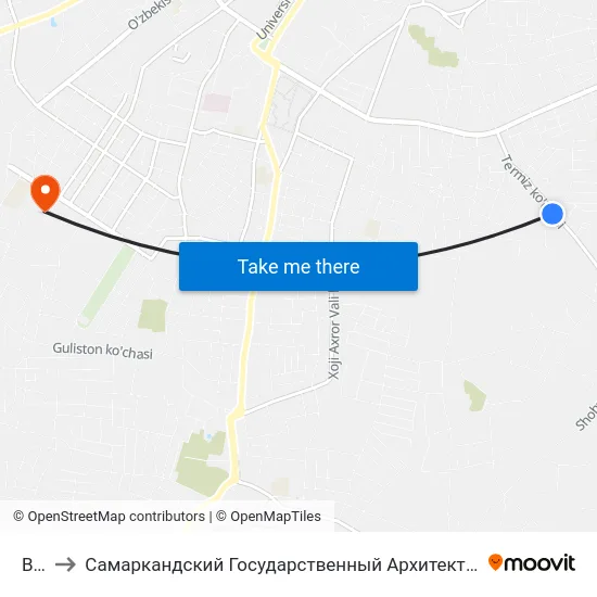 Bekat to Самаркандский Государственный Архитектурно Строительный Институт (Самгаси) map