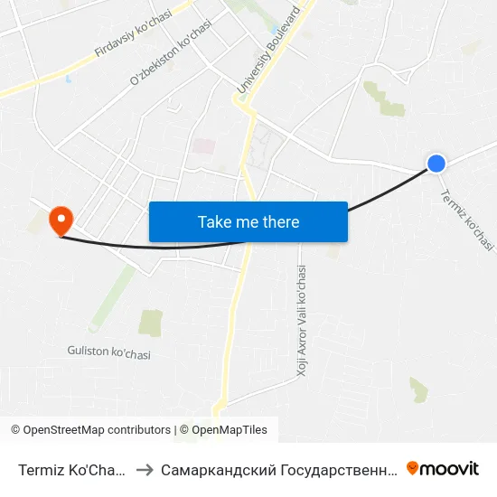 Termiz Ko'Chasi / Sadriddin Ayni Ko'Chasi to Самаркандский Государственный Архитектурно Строительный Институт (Самгаси) map