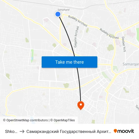 Shkola Nº 48 to Самаркандский Государственный Архитектурно Строительный Институт (Самгаси) map
