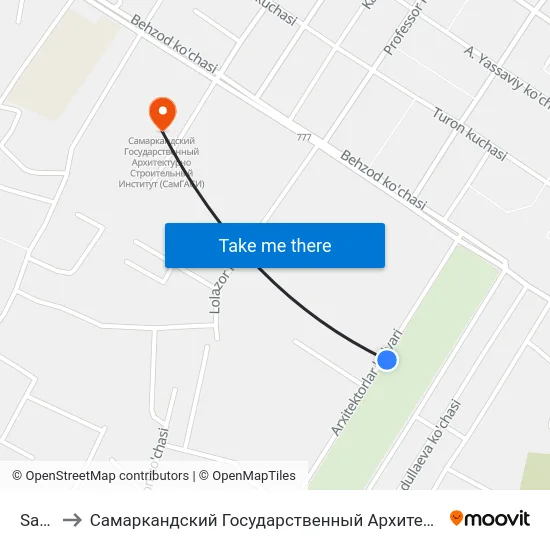 Samgasi to Самаркандский Государственный Архитектурно Строительный Институт (Самгаси) map