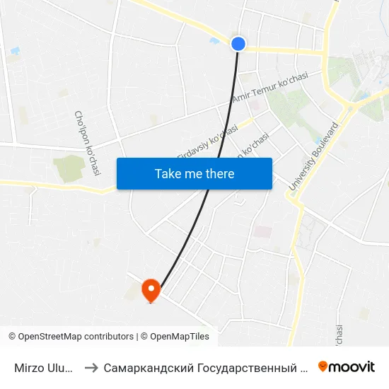Mirzo Ulug'Bek Ko'Chasi, 48 to Самаркандский Государственный Архитектурно Строительный Институт (Самгаси) map