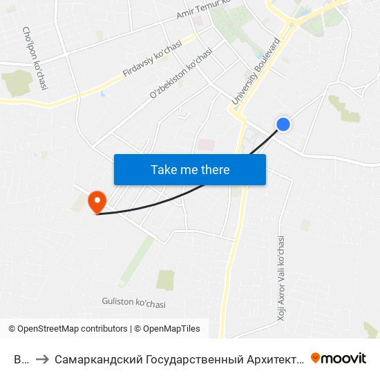 Bekat to Самаркандский Государственный Архитектурно Строительный Институт (Самгаси) map