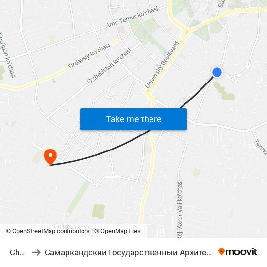 Chashma to Самаркандский Государственный Архитектурно Строительный Институт (Самгаси) map