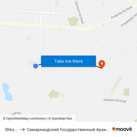 Shkola Samisi to Самаркандский Государственный Архитектурно Строительный Институт (Самгаси) map