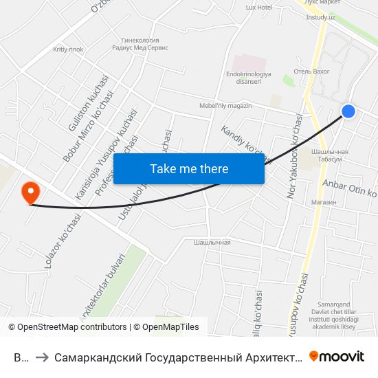 Bekat to Самаркандский Государственный Архитектурно Строительный Институт (Самгаси) map