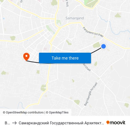 Bekat to Самаркандский Государственный Архитектурно Строительный Институт (Самгаси) map