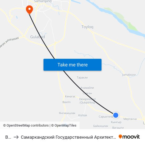Bekat to Самаркандский Государственный Архитектурно Строительный Институт (Самгаси) map