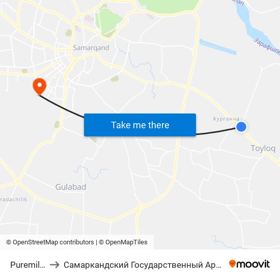 Puremilky Products to Самаркандский Государственный Архитектурно Строительный Институт (Самгаси) map