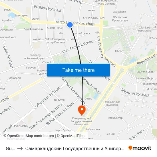 Gum to Самаркандский Государственный Университет map