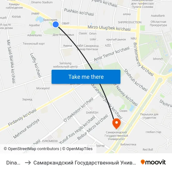 Dinamo to Самаркандский Государственный Университет map