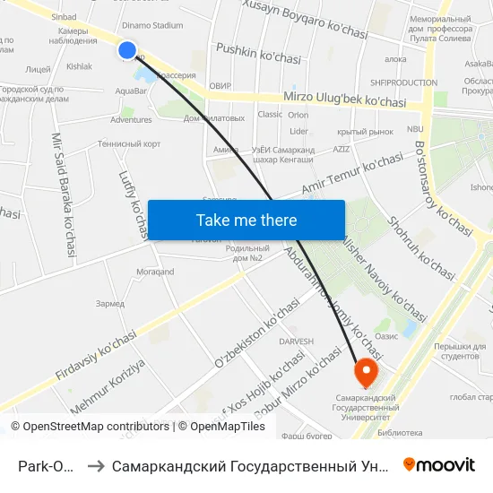 Park-Ozero to Самаркандский Государственный Университет map
