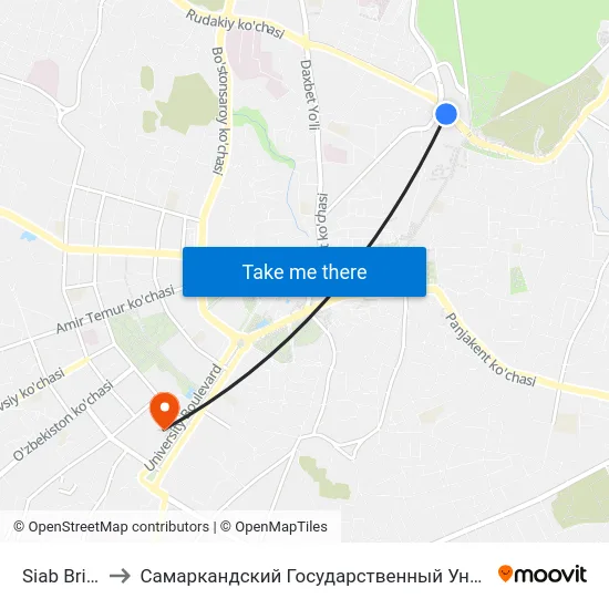 Siab Bridge to Самаркандский Государственный Университет map