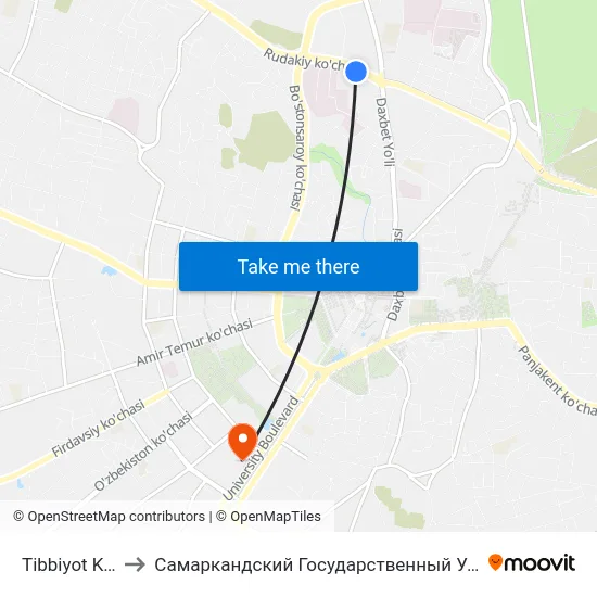 Tibbiyot Kolleji to Самаркандский Государственный Университет map