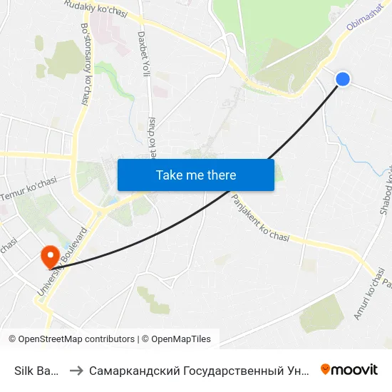 Silk Bazaar to Самаркандский Государственный Университет map