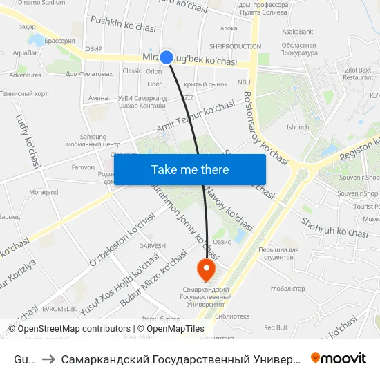 Gum to Самаркандский Государственный Университет map