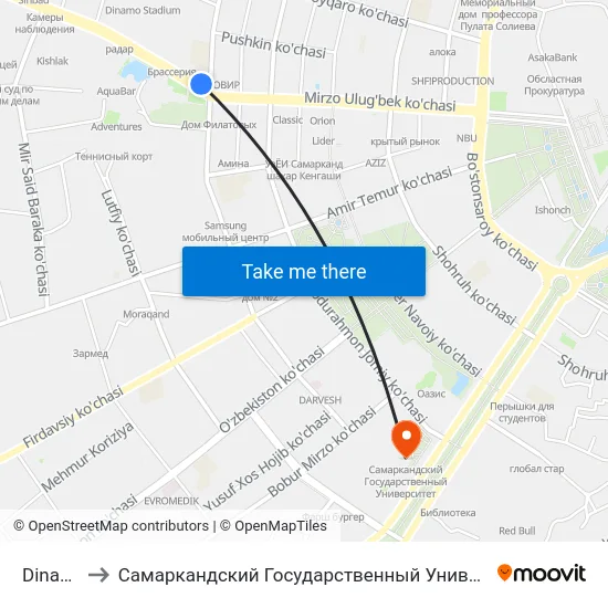 Dinamo to Самаркандский Государственный Университет map