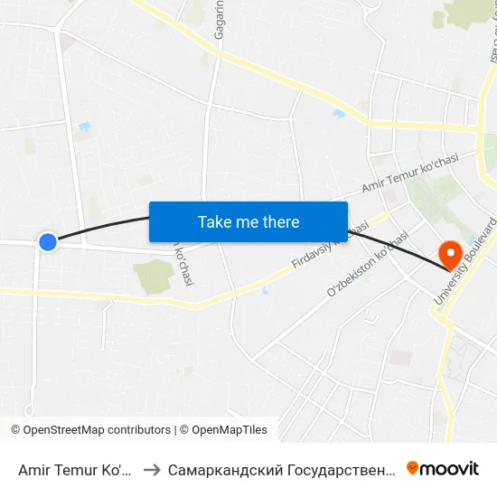 Amir Temur Ko'Chasi, 184 to Самаркандский Государственный Университет map