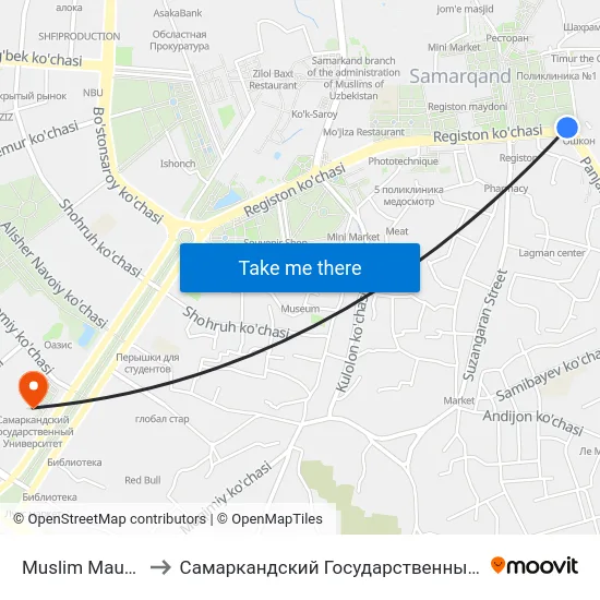 Muslim Mausoleum to Самаркандский Государственный Университет map