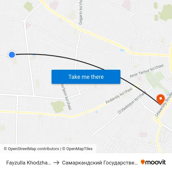 Fayzulla Khodzhayev Street, 4 to Самаркандский Государственный Университет map