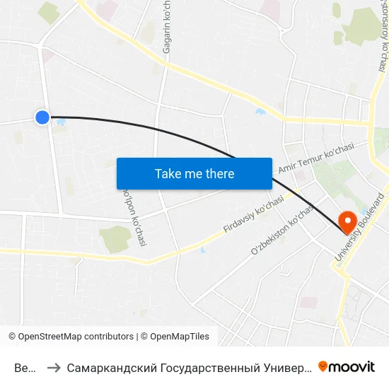 Bekat to Самаркандский Государственный Университет map