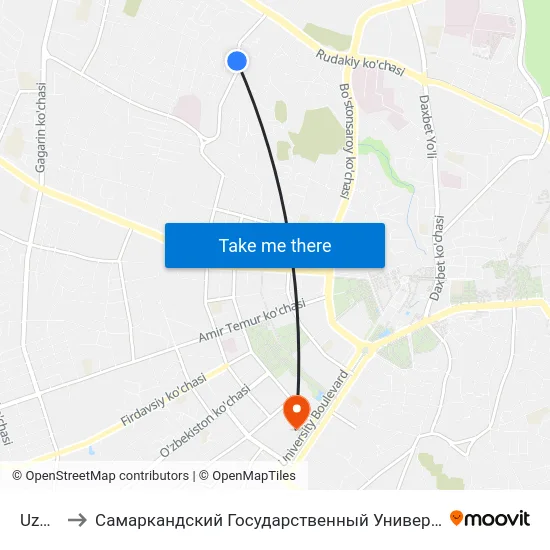 Uzgm to Самаркандский Государственный Университет map