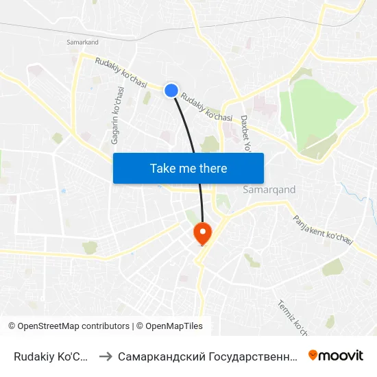 Rudakiy Ko'Chasi, 164 to Самаркандский Государственный Университет map