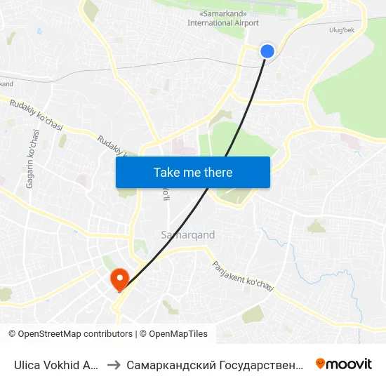 Ulica Vokhid Abdullaeva to Самаркандский Государственный Университет map
