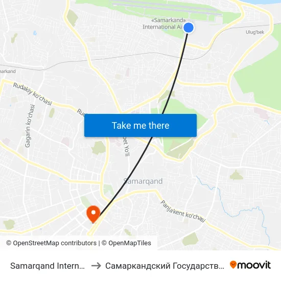 Samarqand International Airport to Самаркандский Государственный Университет map