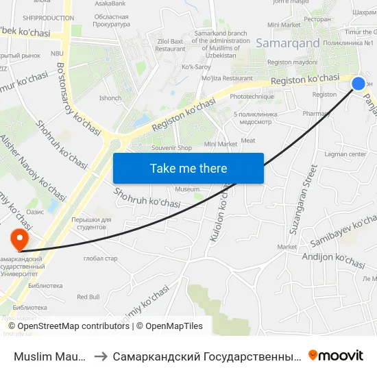 Muslim Mausoleum to Самаркандский Государственный Университет map