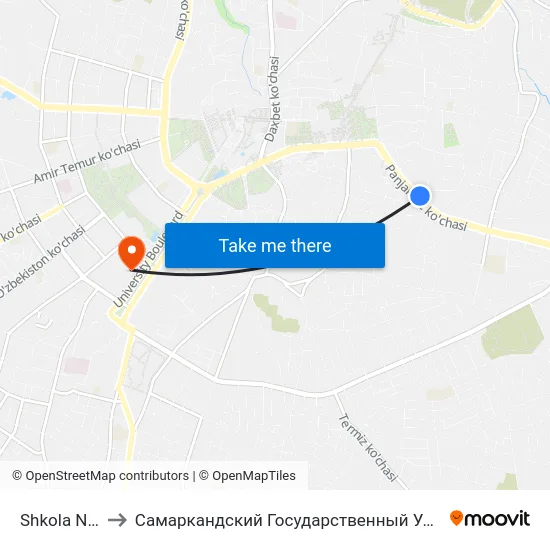 Shkola Nº 27 to Самаркандский Государственный Университет map