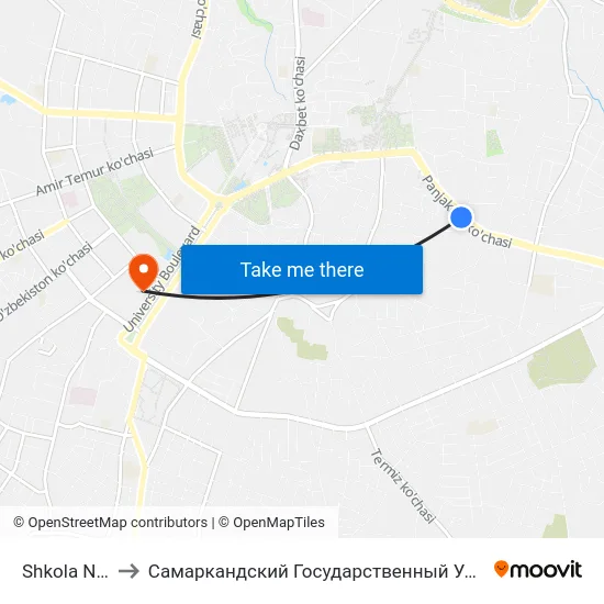 Shkola Nº 27 to Самаркандский Государственный Университет map