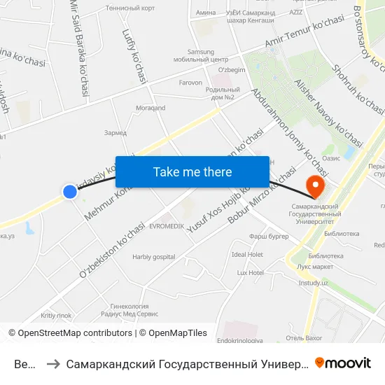 Bekat to Самаркандский Государственный Университет map