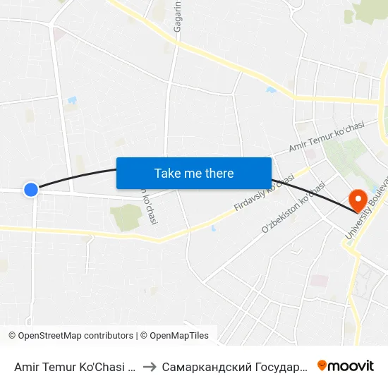 Amir Temur Ko'Chasi / Turkiston Ko'Chasi to Самаркандский Государственный Университет map